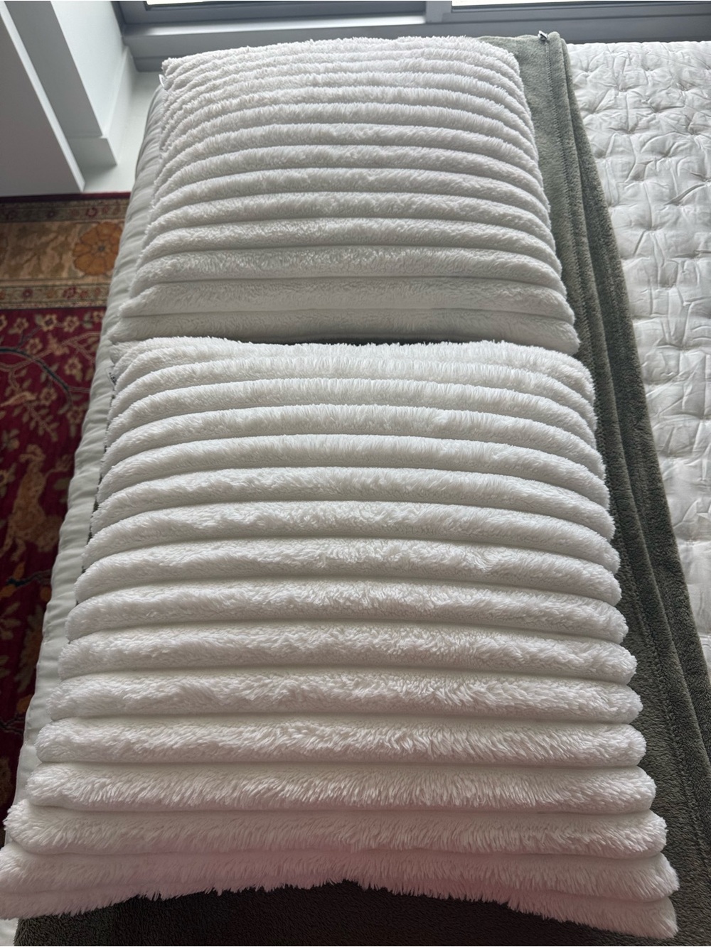 White Ribbed Plush Throw Pillow Pair